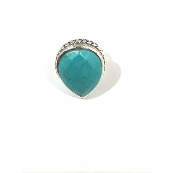 Barse Sterling Silver Large Faceted Turquoise Tear Drop Ring, Size 6.75 - Picture 3 of 12